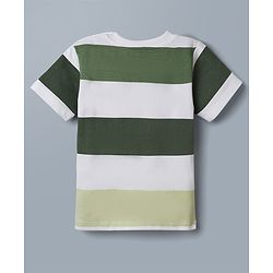 Babyhug Disney Single Jersey Knit Half Sleeves Striped T-Shirt With Mickey Mouse Graphic - Green