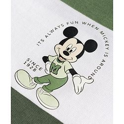 Babyhug Disney Single Jersey Knit Half Sleeves Striped T-Shirt With Mickey Mouse Graphic - Green
