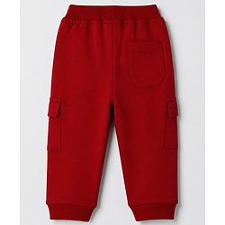 Babyhug Cotton Terry Knit Full Length Solid Lounge Pant with Cargo Pockets & Best Team Text with Football Patch - Red