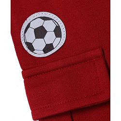 Babyhug Cotton Terry Knit Full Length Solid Lounge Pant with Cargo Pockets & Best Team Text with Football Patch - Red