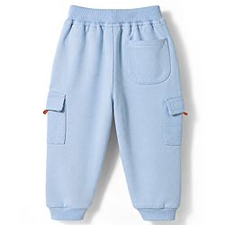 Babyhug 100% Cotton Terry Knit Full Length Lounge Pants With Patch & Cargo Pockets - Blue
