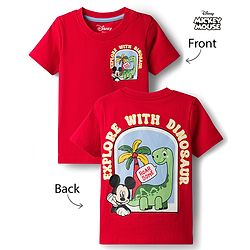Babyhug Disney Cotton Knit T-Shirt with Mickey Mouse Graphic Half Sleeves Round Neck Dark Dark Red 3-6 Months