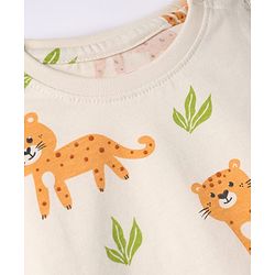 Babyhug Cotton Knit Full Sleeves T-Shirt & Pyjama Night Suit with Cub Print -  Off White