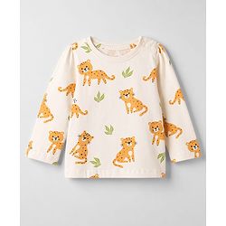 Babyhug Cotton Knit Full Sleeves T-Shirt & Pyjama Night Suit with Cub Print -  Off White