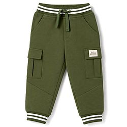 Babyhug 100% Cotton Terry Knit Full Length Lounge Pant With Side Pocket -Green
