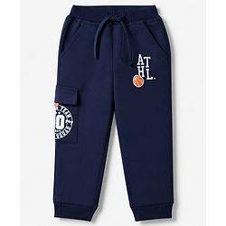 Babyhug Cotton Terry Knit Jogger Fit Lounge Pants With Text Print in Blue