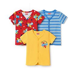 Babyhug 100% Cotton Knit Half Sleeves Jhablas with Airplane Print Pack of 3 - Multicolot