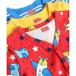 Babyhug 100% Cotton Knit Half Sleeves Jhablas with Airplane Print Pack of 3 - Multicolot