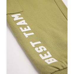 Babyhug Cotton Terry Knit Full Length Track Pants With Best Team Text Print - Olive Green