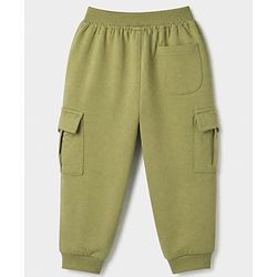 Babyhug Cotton Terry Knit Full Length Track Pants With Best Team Text Print - Olive Green