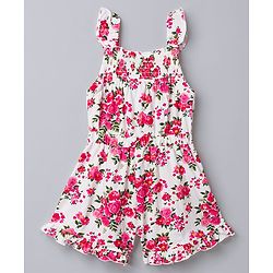 Babyhug Single Jersey Knit Sleeveless Jumpsuit With Floral Print - Multicolor