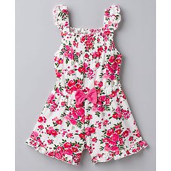 Babyhug Single Jersey Knit Sleeveless Jumpsuit With Floral Print - Multicolor