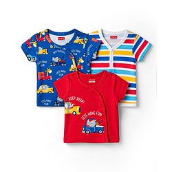 Babyhug 100% Cotton Knit Half Sleeves Striped & Animal & Vehicles Printed Jhablas Pack Of 3 - Multicolor