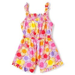 Babyhug Single Jersey Knit Sleeveless Floral Printed Jumpsuit With Bow Applique - Multicolor