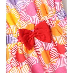 Babyhug Single Jersey Knit Sleeveless Floral Printed Jumpsuit With Bow Applique - Multicolor