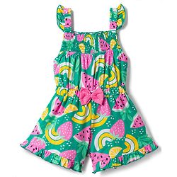 Babyhug Single Jersey Knit Sleeveless Jumpsuit With Fruit Print - Multicolor