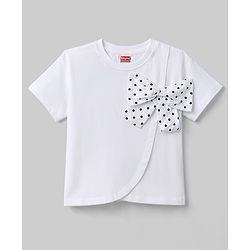 Babyhug Cotton Knit T-Shirt with Polka Dot Bow Embellishment Multi Color 9-12 Months