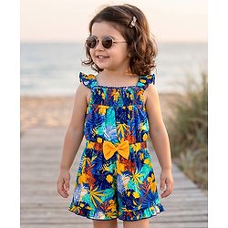 Babyhug Single Jersey Knit Sleeveless Tropical Theme Printed Jumpsuit - Multicolor