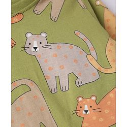 Babyhug Cotton Knit Full Sleeves Co-Ords Pyjama Night Suit with Cat Print -  Green