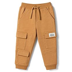 Babyhug Cotton Terry Knit Full Length Lounge Pants With Explore Text Print - Brown
