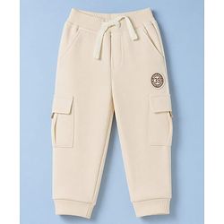 Babyhug Cotton Terry Knit Solid Lounge Pant with Cargo Pocket in Cream