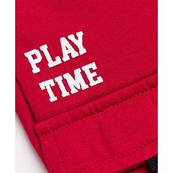 Babyhug Cotton Terry Knit Full Length Lounge Pant With Playtime Text Print - Red