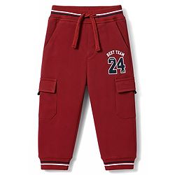 Babyhug 100% Cotton Terry Knit Full Length Lounge Pant with Text Print & Cargo Pockets - Dark Red