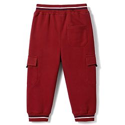 Babyhug 100% Cotton Terry Knit Full Length Lounge Pant with Text Print & Cargo Pockets - Dark Red