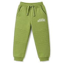 Babyhug Terry 100% Cotton Knit Full Length Text Printed Lounge Pant - Green