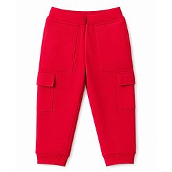 Babyhug Cotton Terry Knit Full Length Lounge Pant With Game On Text Print - Red