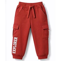 Babyhug 100% Cotton Terry Knit Full Length Lounge Pant with Text Print -Rust