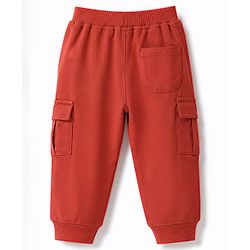 Babyhug 100% Cotton Terry Knit Full Length Lounge Pant with Text Print -Rust