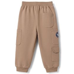 Babyhug 100% Cotton Terry Knit Full Length Lounge Pant With Patch - Beige