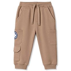 Babyhug 100% Cotton Terry Knit Full Length Lounge Pant With Patch - Beige