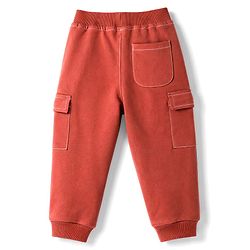 Babyhug 100% Cotton Terry Knit Full Length Cut N Sew Lounge Pant With Cargo Pockets - Rust Orange