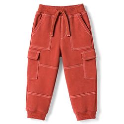 Babyhug 100% Cotton Terry Knit Full Length Cut N Sew Lounge Pant With Cargo Pockets - Rust Orange
