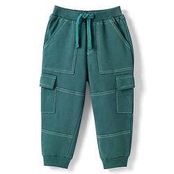 Babyhug 100% Cotton Terry Knit Cut N Sew Full Length Lounge Pant With Cargo Pockets - Green