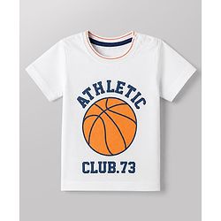 Babyhug 100% Cotton Single Jersey Knit Half Sleeves T-Shirt and Shorts with Basketball Print - White