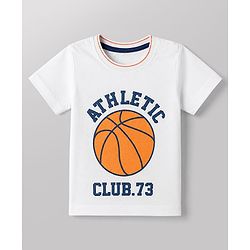 Babyhug 100% Cotton Single Jersey Knit Half Sleeves T-Shirt and Shorts with Basketball Print - White