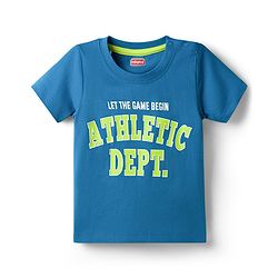 Babyhug Single Jersey Knit Half Sleeves T-Shirt & Shorts Set With Text Print - Blue & Limegreen