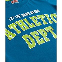 Babyhug Single Jersey Knit Half Sleeves T-Shirt & Shorts Set With Text Print - Blue & Limegreen