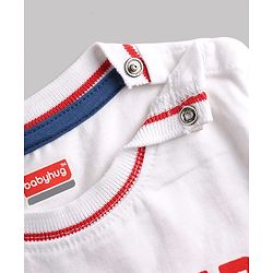 Babyhug 100% Cotton Single Jersey Knit Half Sleeves T-Shirt & Shorts Set England Print - White & Blue