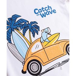Babyhug 100% Cotton Knit Half Sleeves Beach Theme Printed T-Shirt & Shorts Set - White & Orange