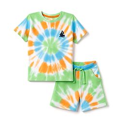 Babyhug 100% Cotton Knit Half Sleeves Tie & Dye Nautical Theme Printed Co-Ords T-Shirt & Shorts Set - Light Green