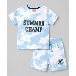 Babyhug Single Jersey Knit Half Sleeves Summer Camp Printed T-Shirt & Shorts Set With Tie Dye Pattern - Multicolor