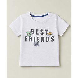 Babyhug 100% Cotton Knit Half Sleeves T-Shirt & Shorts Set With Animals Print - White & Navy Blue