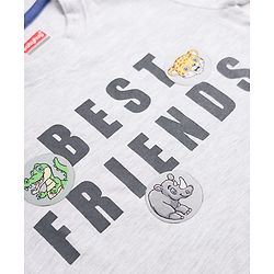 Babyhug 100% Cotton Knit Half Sleeves T-Shirt & Shorts Set With Animals Print - White & Navy Blue