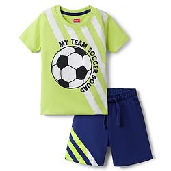 Babyhug 100% Cotton Single Jersey Knit Half Sleeves Football Printed T-Shirt and Shorts Set - Light Green