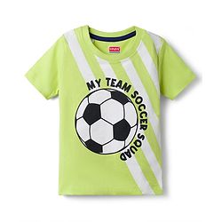 Babyhug 100% Cotton Single Jersey Knit Half Sleeves Football Printed T-Shirt and Shorts Set - Light Green