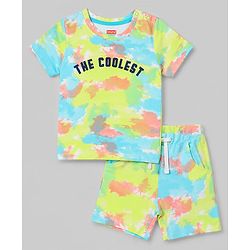Babyhug Single Jersey Knit Half Sleeves The Coolest Printed T-Shirt & Shorts Set With Tie Dye Pattern - Multicolor